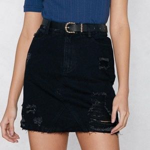 NWOT High Waisted Distressed Denim Skirt